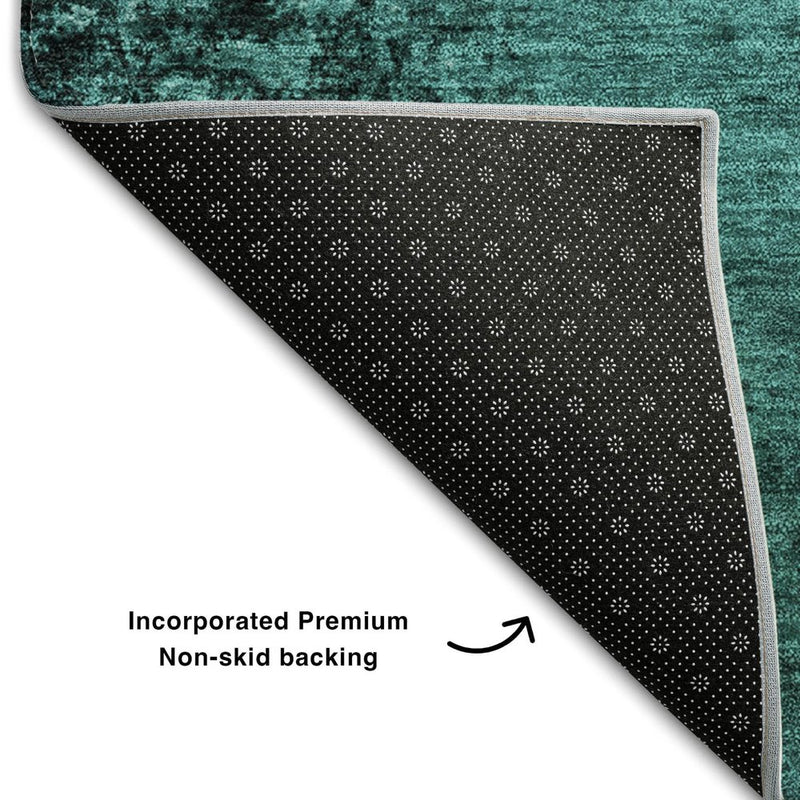 8' X 10' Teal And Gray Abstract Washable Area Rug With UV Protection