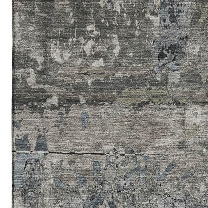 5' X 8' Gray And Taupe Abstract Washable Area Rug With UV Protection