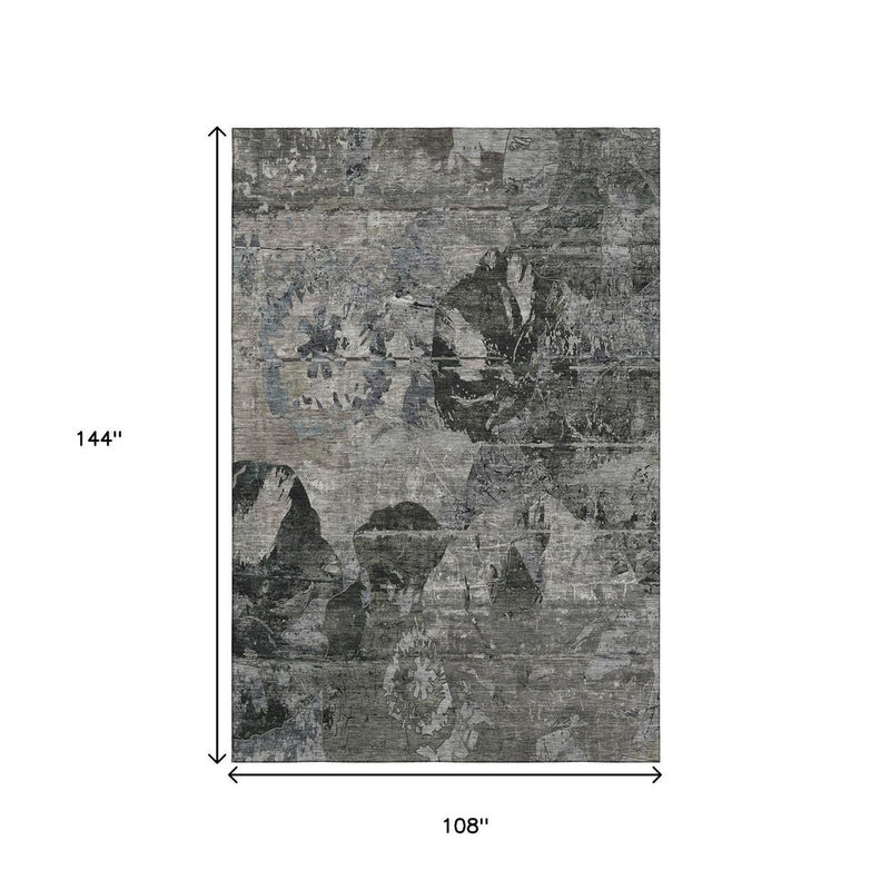 9' X 12' Gray And Taupe Abstract Washable Area Rug With UV Protection