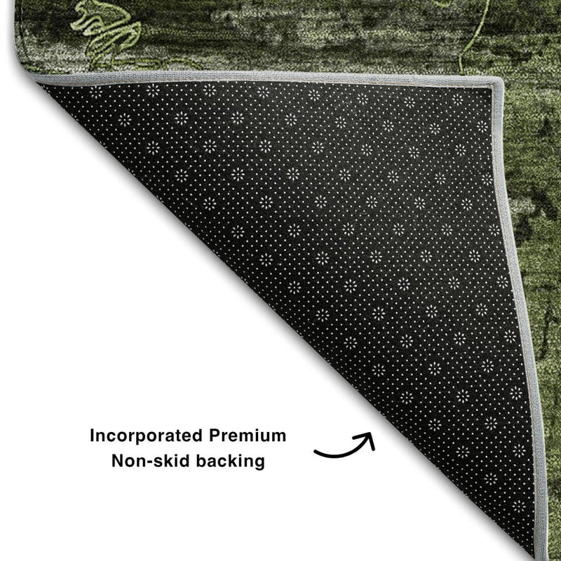 5' X 8' Green And Gray Abstract Washable Area Rug With UV Protection