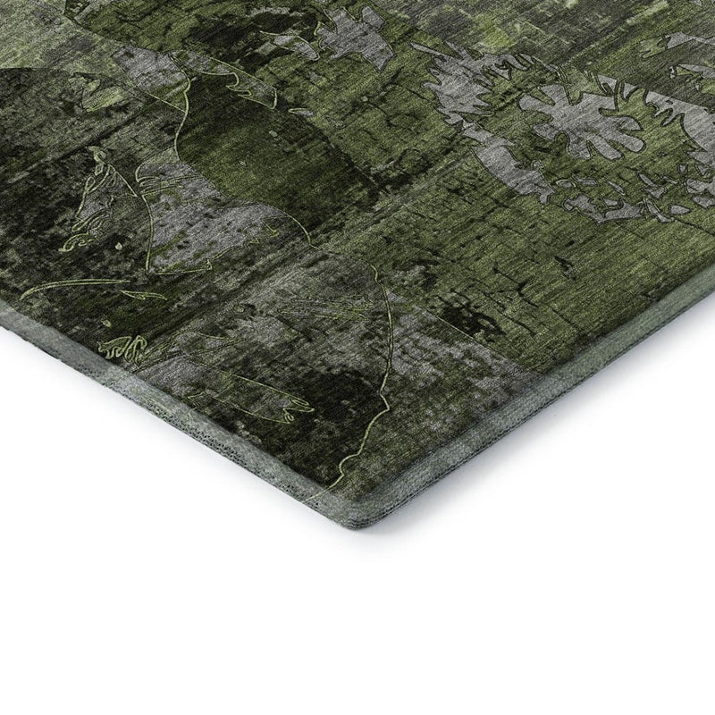 5' X 8' Green And Gray Abstract Washable Area Rug With UV Protection