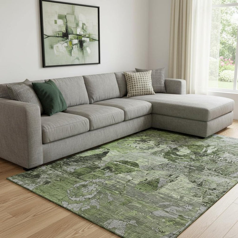 10' X 14' Green And Gray Abstract Washable Area Rug With UV Protection