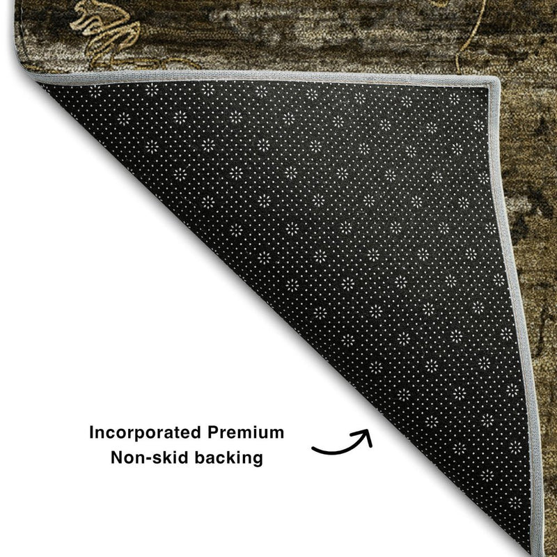 10' X 14' Coffee And Gray Abstract Washable Area Rug With UV Protection