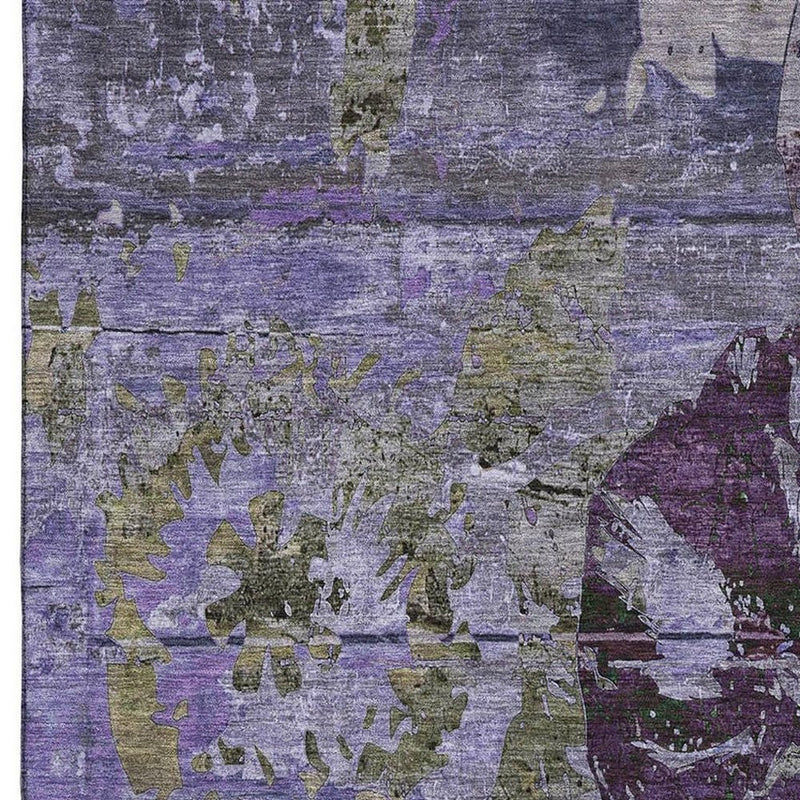 5' X 8' Purple And Gray Abstract Washable Area Rug With UV Protection