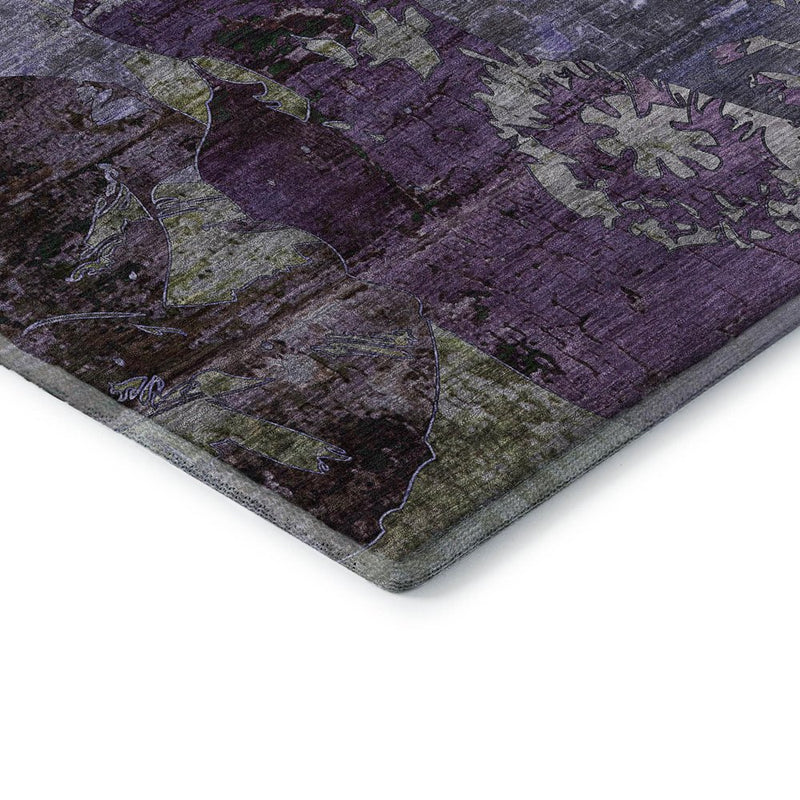 9' X 12' Purple And Gray Abstract Washable Area Rug With UV Protection
