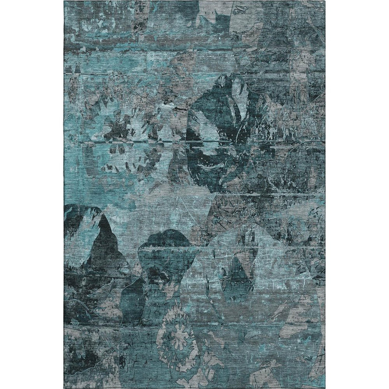 8' X 10' Teal And Gray Abstract Washable Area Rug With UV Protection