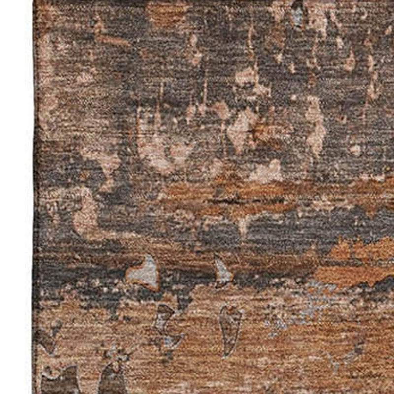 9' X 12' Terra Cotta And Gray Abstract Washable Area Rug With UV Protection