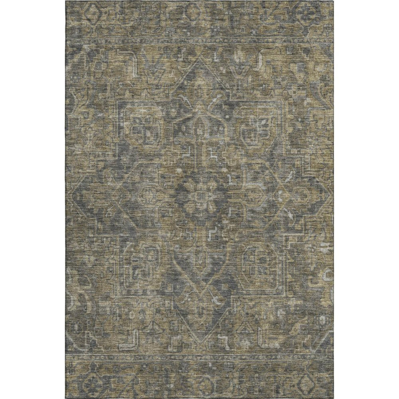 3' X 5' Chocolate And Gray Medallion Distressed Washable Area Rug With UV Protection
