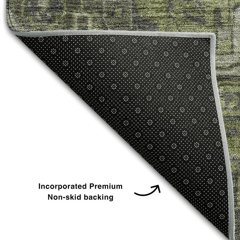 3' X 5' Green And Gray Medallion Distressed Washable Area Rug With UV Protection
