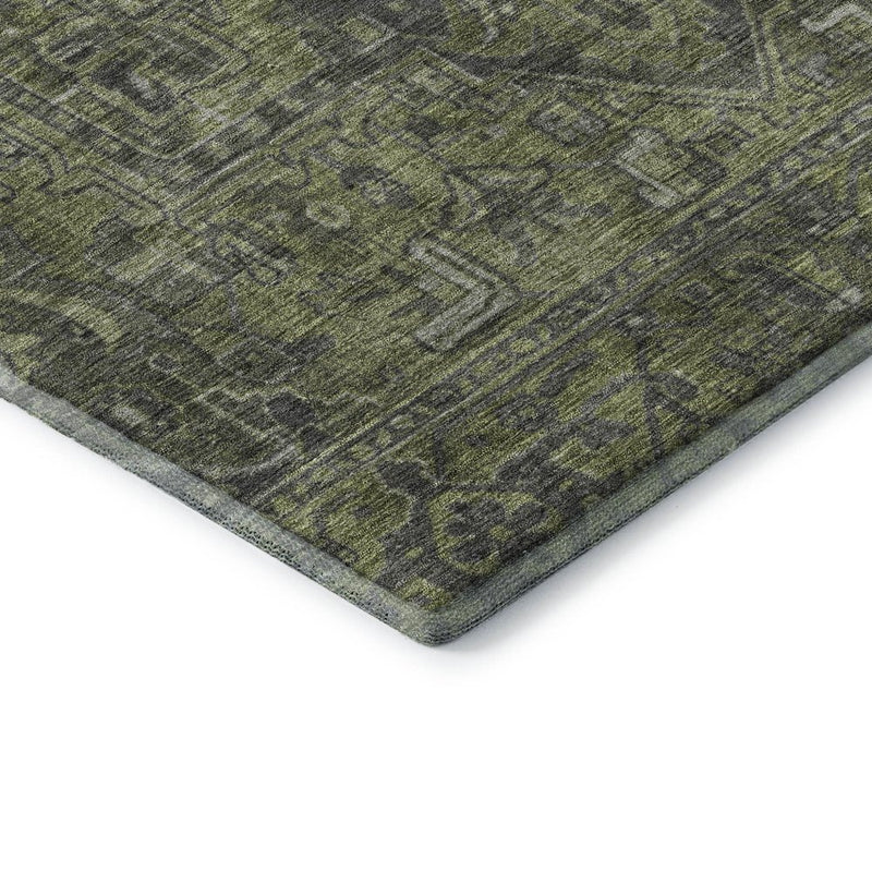 3' X 5' Green And Gray Medallion Distressed Washable Area Rug With UV Protection