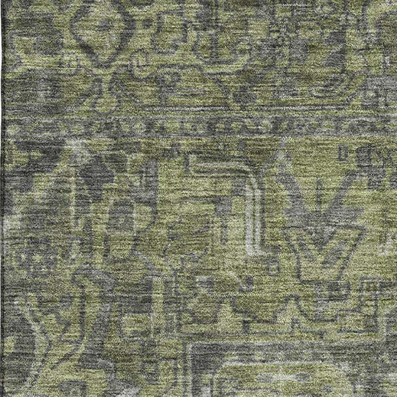 3' X 5' Green And Gray Medallion Distressed Washable Area Rug With UV Protection