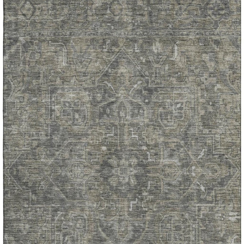 3' X 5' Coffee And Gray Medallion Distressed Washable Area Rug With UV Protection