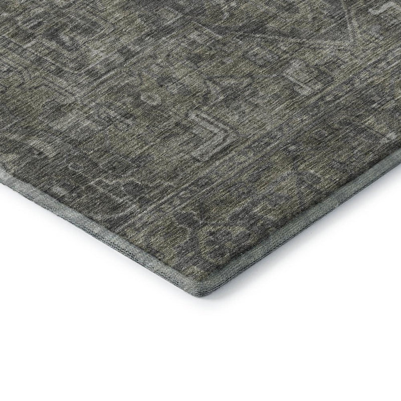 3' X 5' Coffee And Gray Medallion Distressed Washable Area Rug With UV Protection