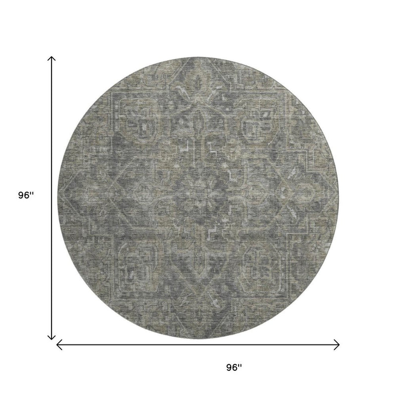 3' X 5' Coffee And Gray Medallion Distressed Washable Area Rug With UV Protection