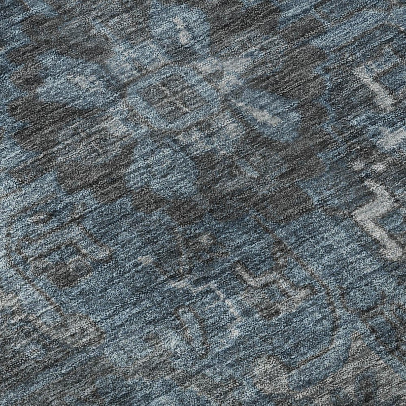 3' X 5' Navy Blue And Gray Medallion Distressed Washable Area Rug With UV Protection