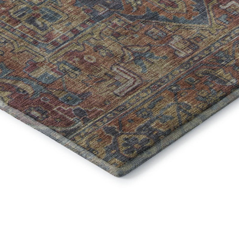3' X 5' Red And Blue Medallion Distressed Washable Area Rug With UV Protection