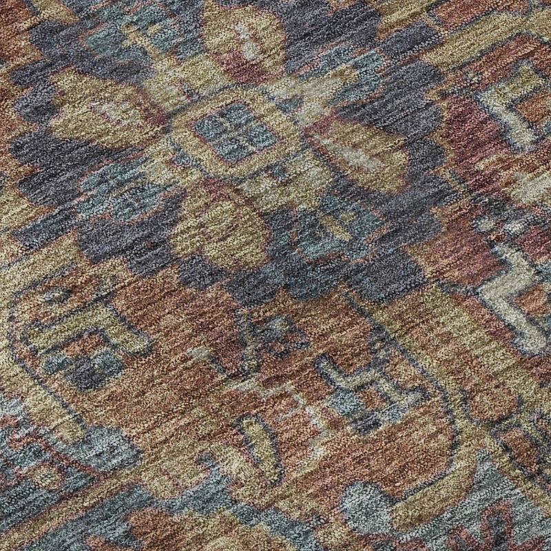 3' X 5' Red And Blue Medallion Distressed Washable Area Rug With UV Protection