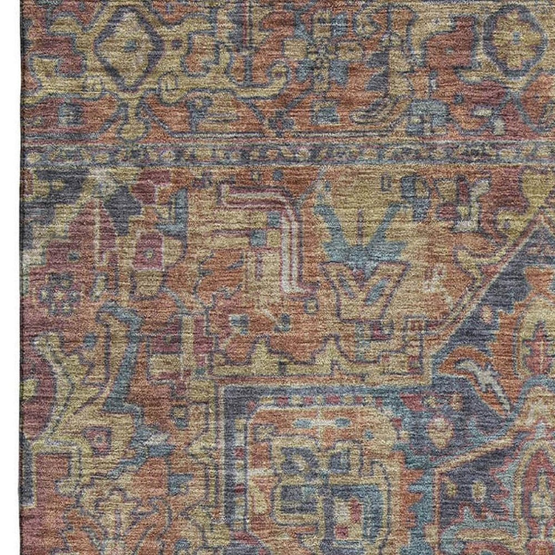 3' X 5' Red And Blue Medallion Distressed Washable Area Rug With UV Protection