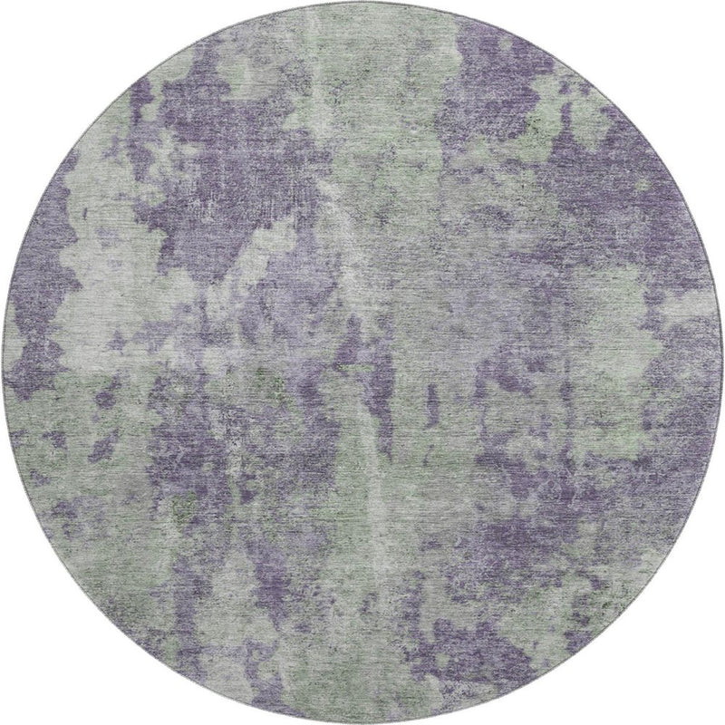 8' Purple And Ivory Abstract Washable Round Rug With UV Protection