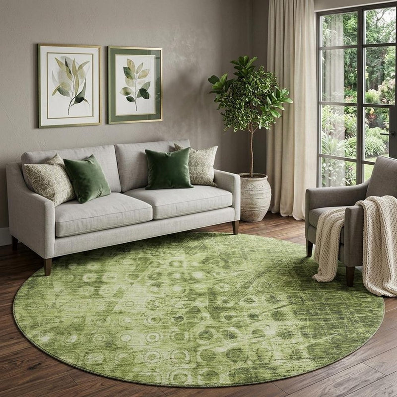 5' X 8' Olive Green And Ivory Ikat Washable Area Rug With UV Protection
