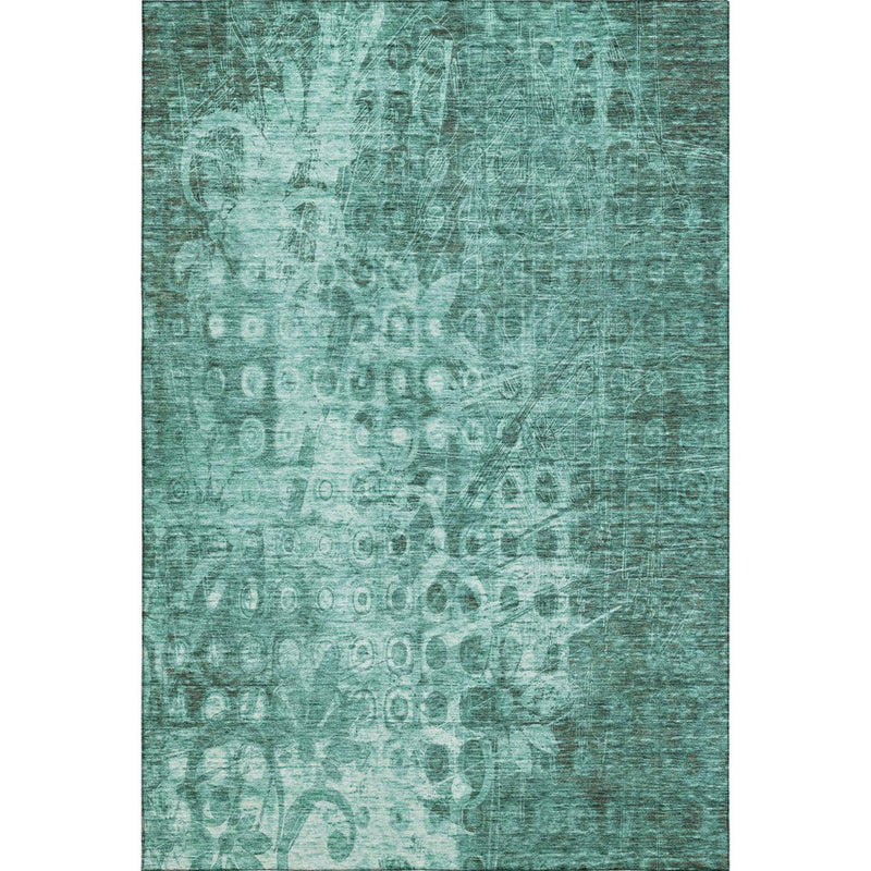 8' X 10' Teal And Ivory Ikat Washable Area Rug With UV Protection