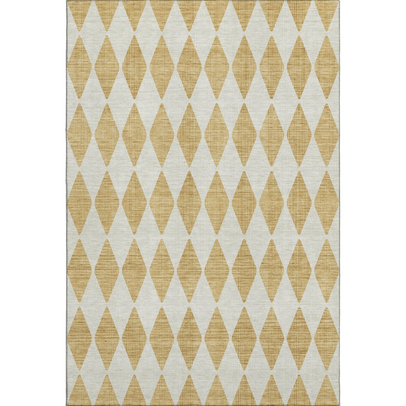 10' X 14' Gold And Ivory Diamond Washable Area Rug With UV Protection