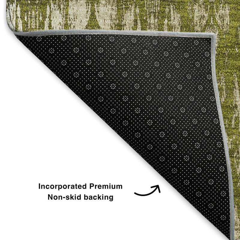 10' X 14' Olive Green And Beige Moroccan Washable Area Rug With UV Protection