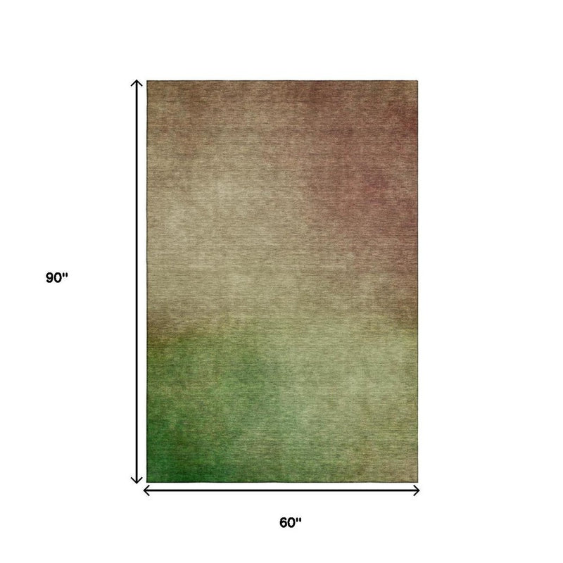 5' X 8' Blush And Green Ombre Washable Area Rug With UV Protection
