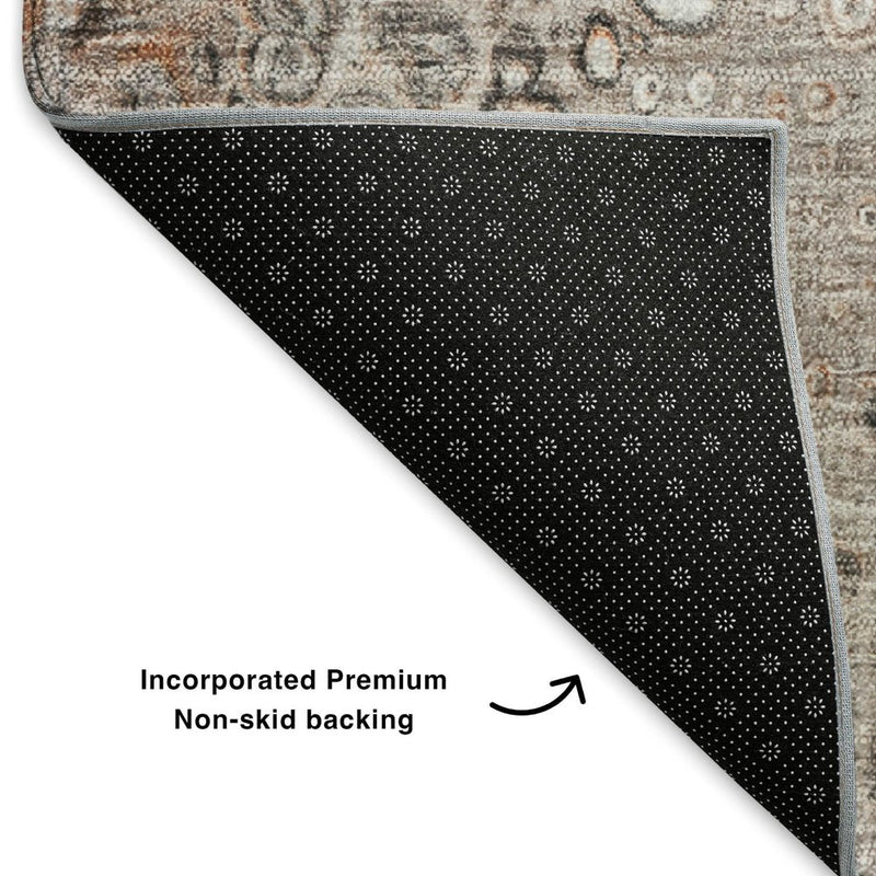 8' X 10' Terra Cotta Ivory And Gray Abstract Washable Area Rug With UV Protection