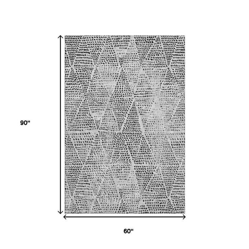 5' X 8' Pewter And Ivory Diamond Washable Area Rug With UV Protection