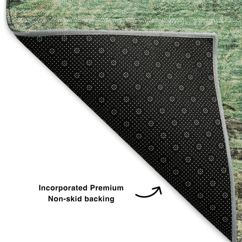 3' X 5' Beige Teal And Olive Green Abstract Washable Area Rug With UV Protection