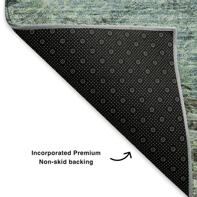 9' X 12' Green Brown And Ivory Abstract Washable Area Rug With UV Protection