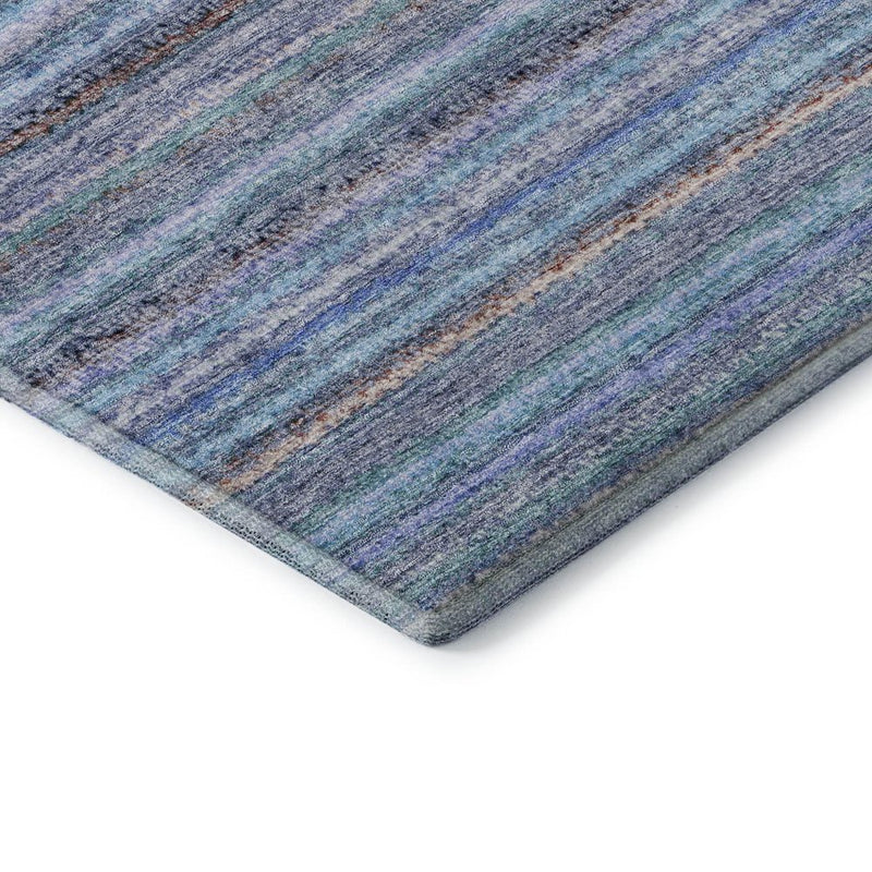 8' X 10' Sky Blue And Gray Striped Washable Area Rug With UV Protection