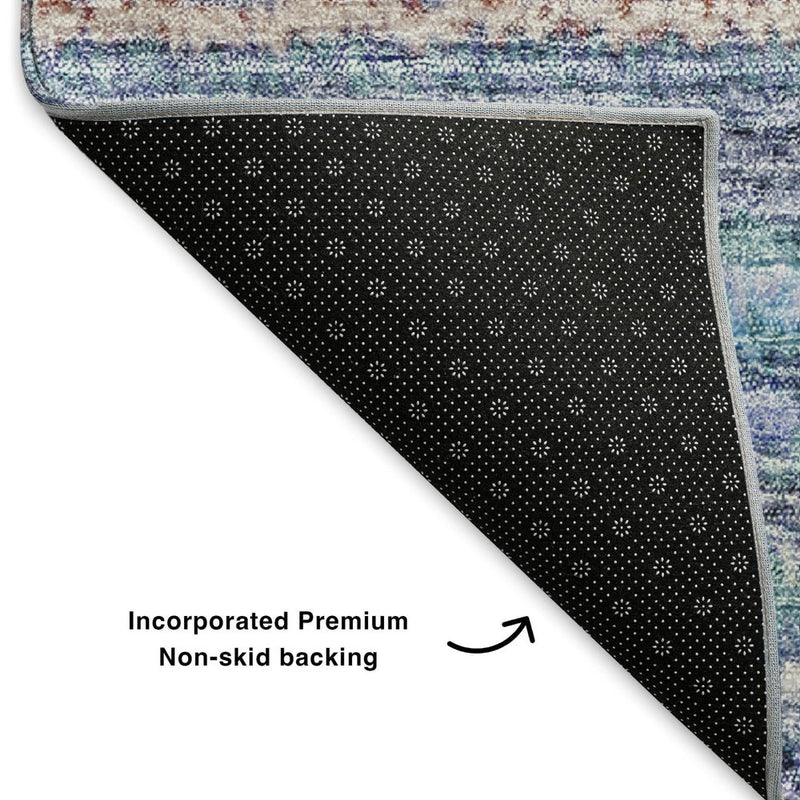 10' X 14' Sky Blue And Gray Striped Washable Area Rug With UV Protection