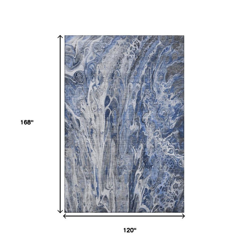 10' X 14' Blue Gray And Ivory Abstract Washable Area Rug With UV Protection