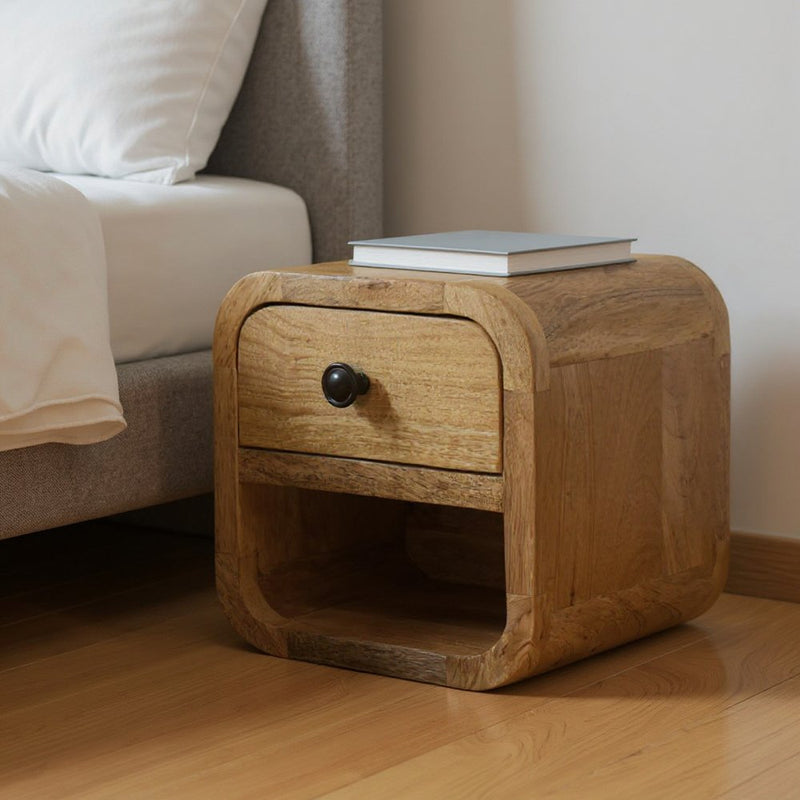 8" Oak Solid Wood Square One Drawer Nightstand