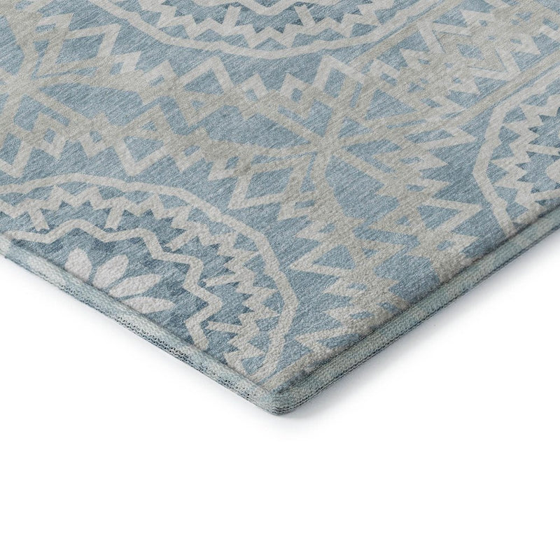 10' X 14' Denim Blue And Ivory Geometric Washable Area Rug With UV Protection