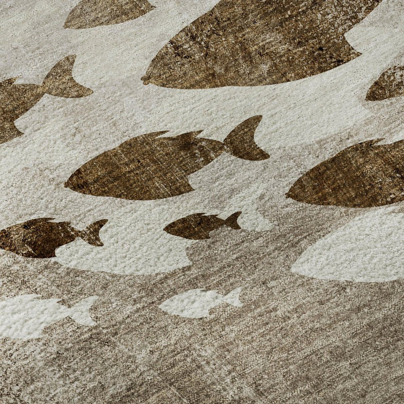 8' X 10' Taupe And Ivory Nautical Washable Area Rug With UV Protection