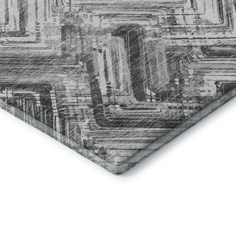 8' X 10' Gray And Ivory Chevron Washable Area Rug With UV Protection