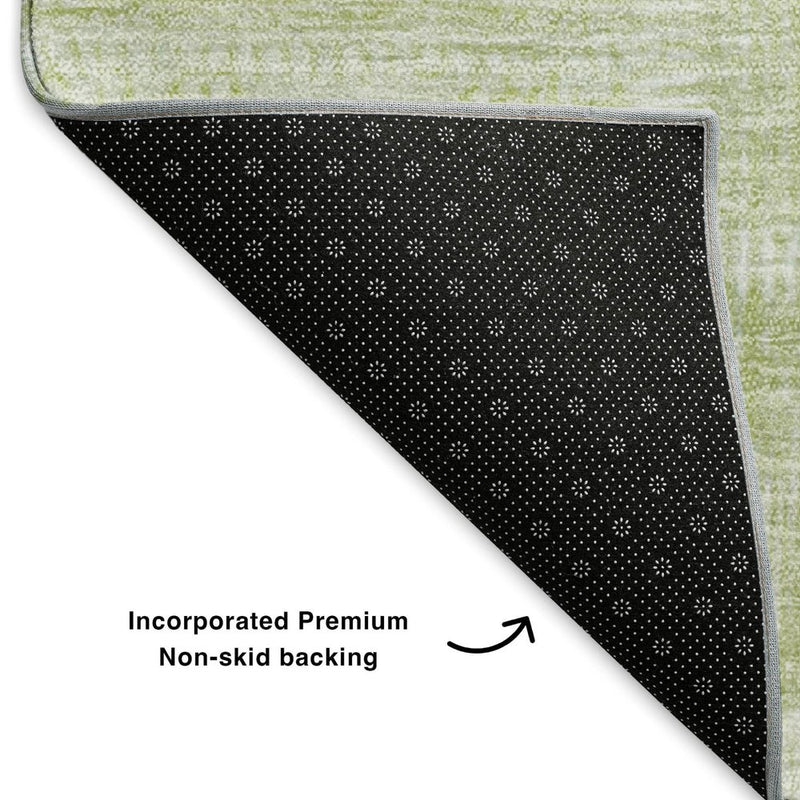 9' X 12' Artichoke Green And Ivory Patchwork Washable Area Rug With UV Protection