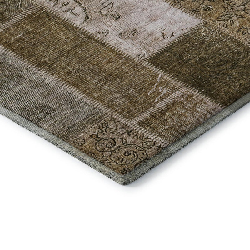 10' X 14' Brown And Ivory Patchwork Washable Area Rug With UV Protection