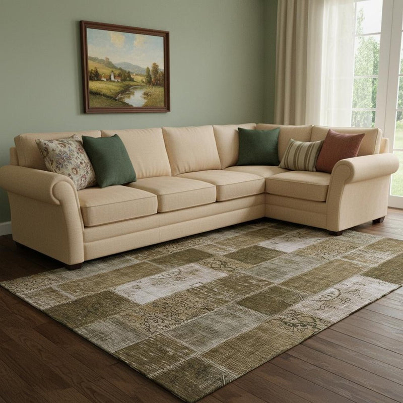 10' X 14' Brown And Ivory Patchwork Washable Area Rug With UV Protection