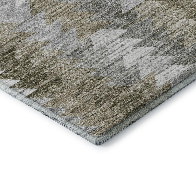10' X 14' Brown Ivory And Gray Geometric Washable Area Rug With UV Protection