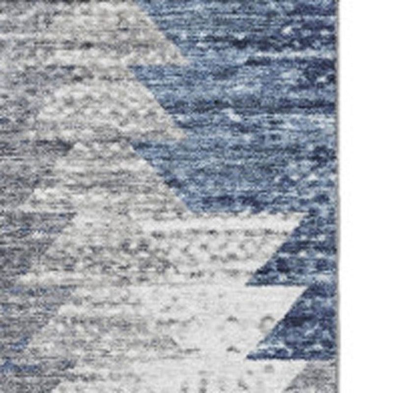3' X 5' Blue Ivory And Gray Geometric Washable Area Rug With UV Protection
