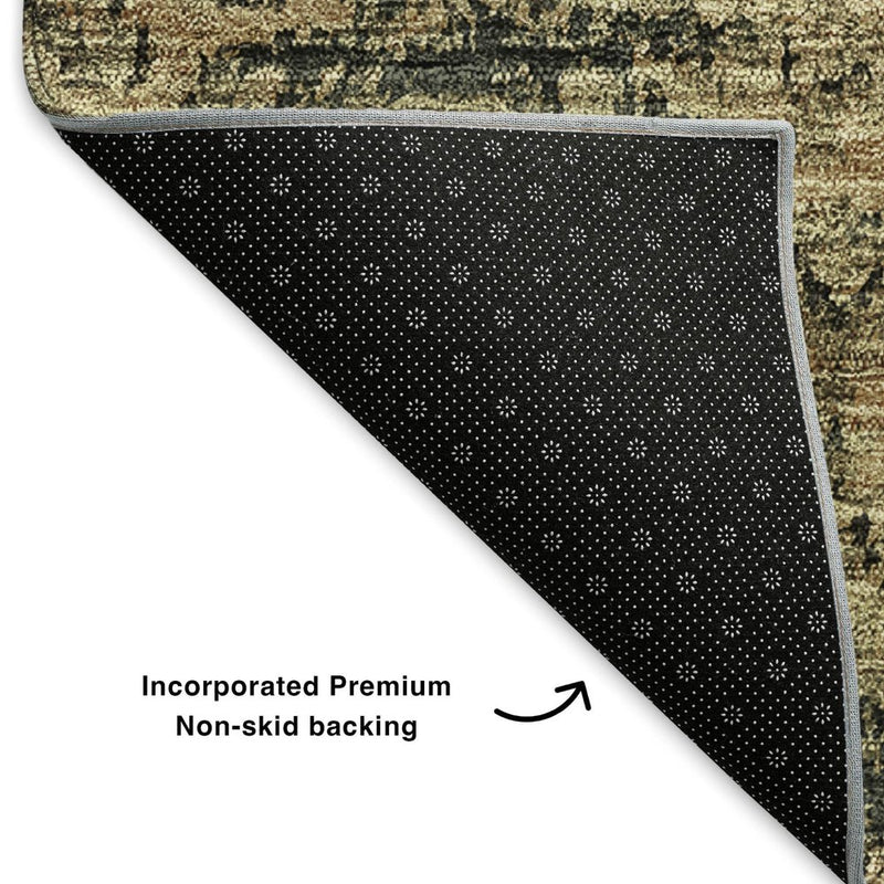 5' X 8' Charcoal And Brown Floral Washable Area Rug With UV Protection