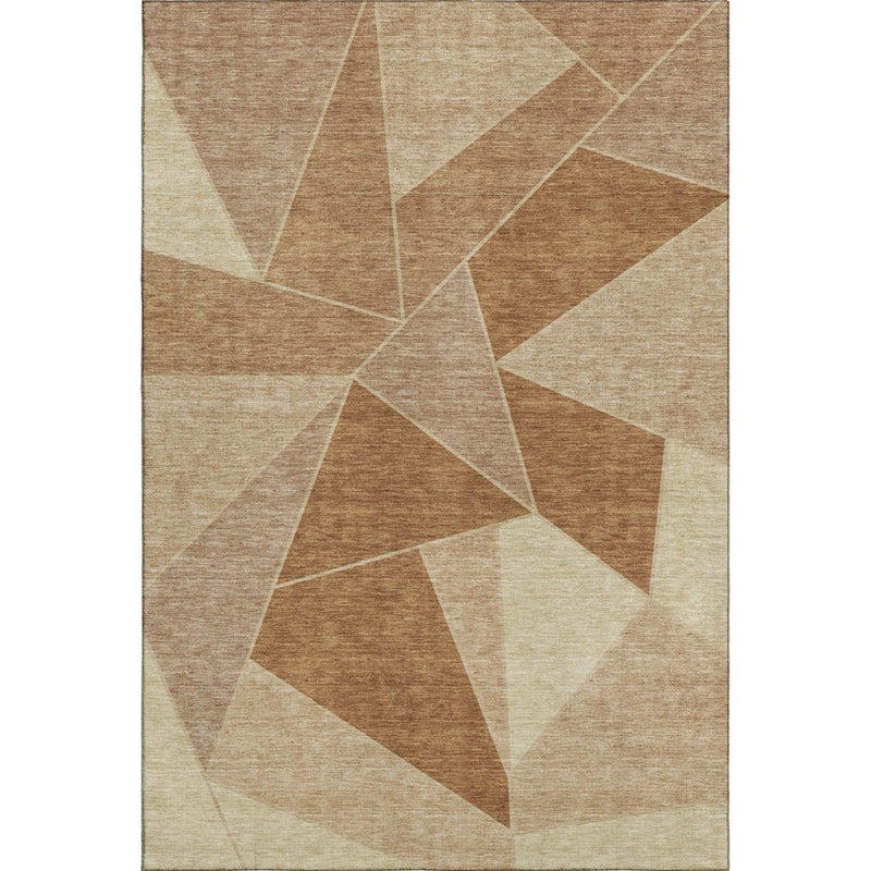 5' X 8' Chili Red And Beige Geometric Washable Area Rug With UV Protection