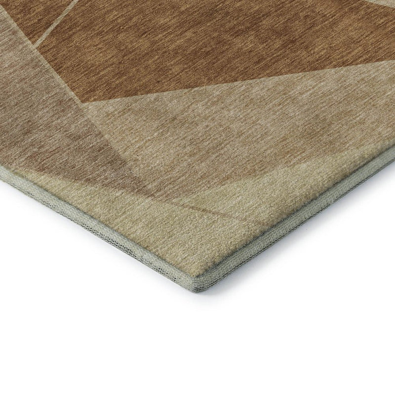 5' X 8' Chili Red And Beige Geometric Washable Area Rug With UV Protection