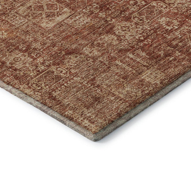 8' Chili Red And Copper Floral Washable Round Rug With UV Protection