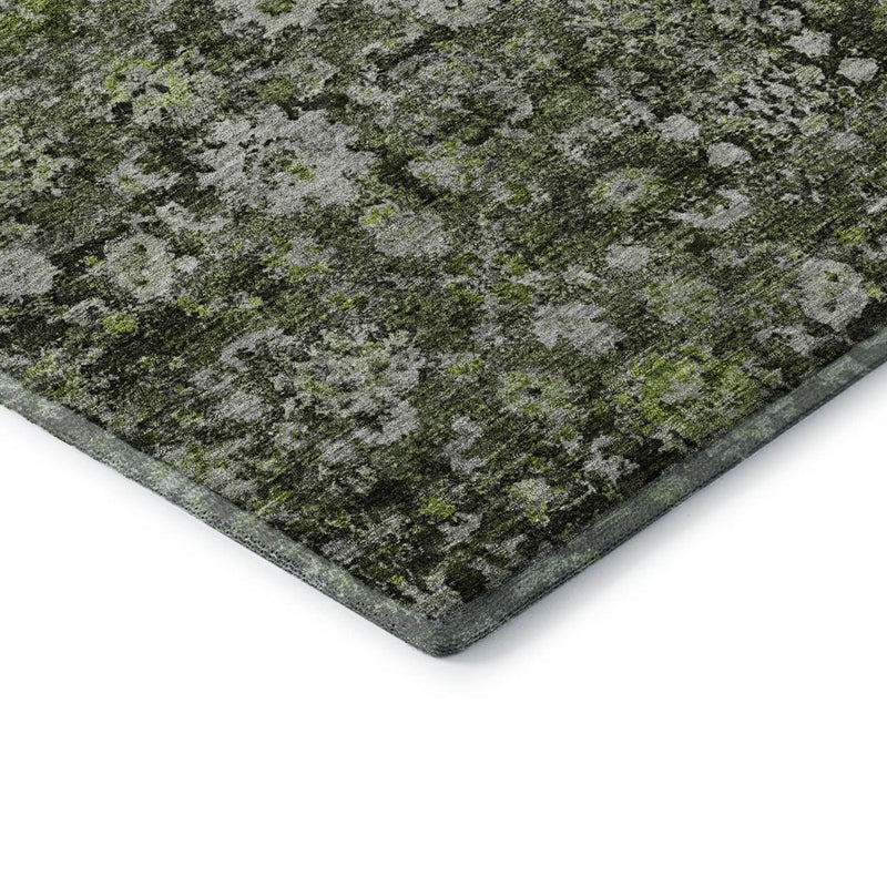 8' Green Ivory And Gray Oriental Washable Round Rug With UV Protection
