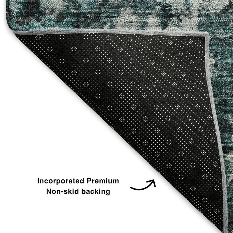 10' X 14' Teal And Aqua Oriental Washable Area Rug With UV Protection